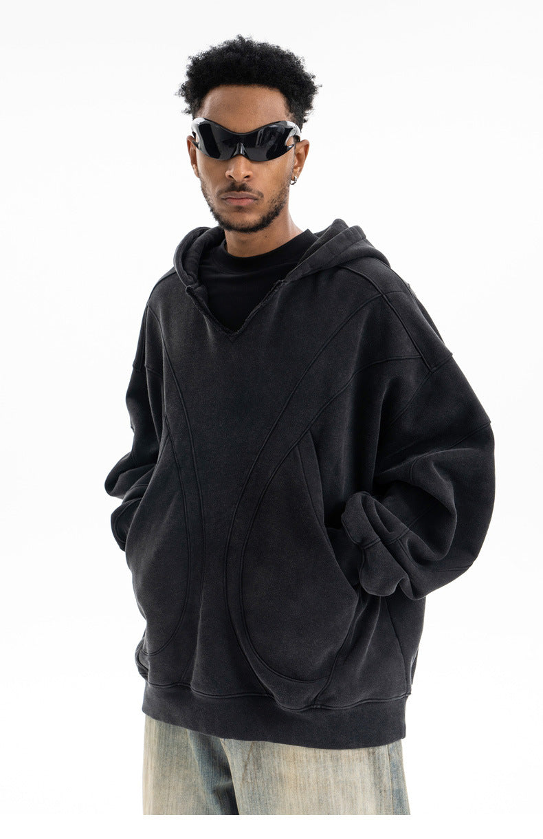 SUPER WAY Vintage Deconstructed Stitching Silhouette Hooded Sweater