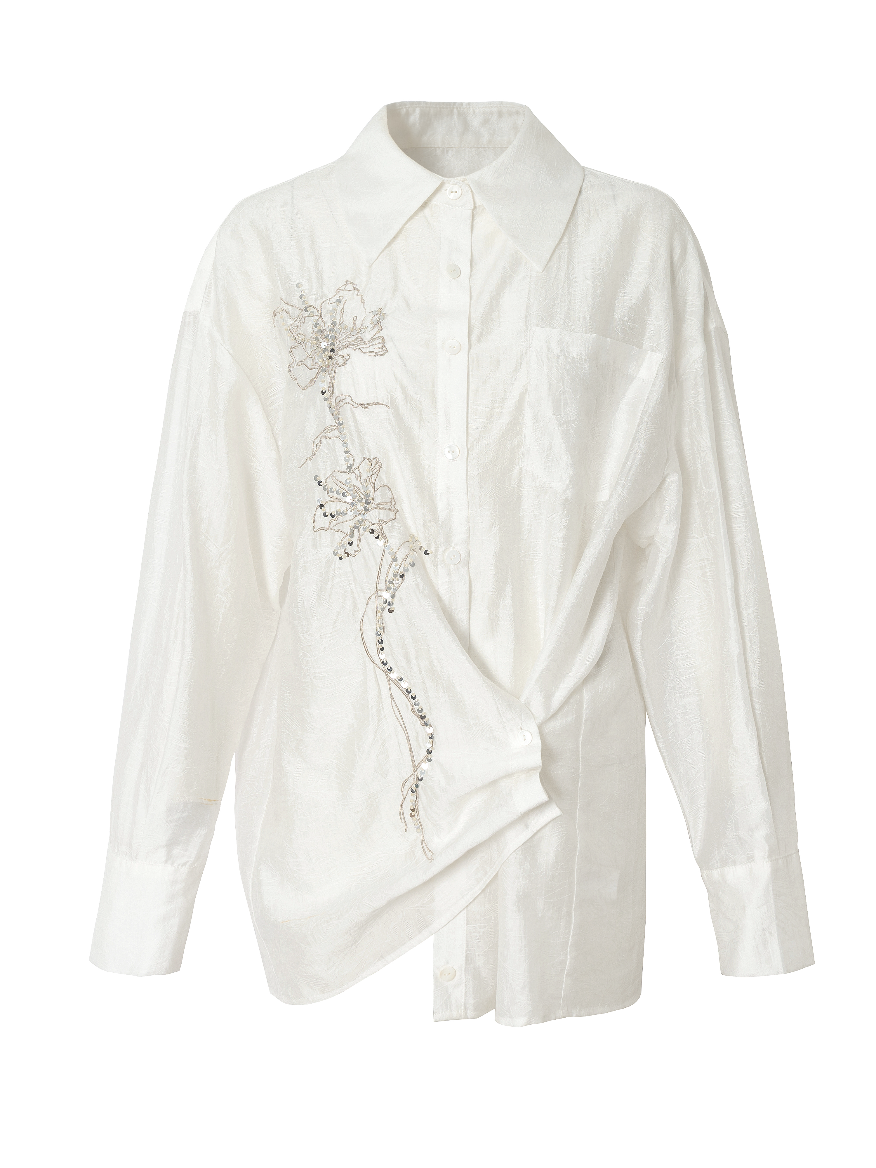 LOUMUTAKU Jacquard Tencel Bead Embroidered Loose Shirt