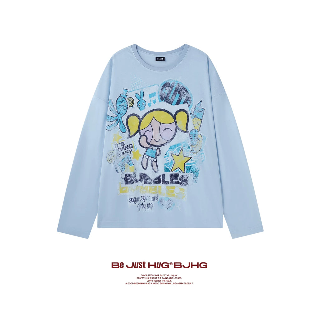 BJHG [Flying Girls Joint Name] Printed Lyocell Long Sleeve T-Shirt