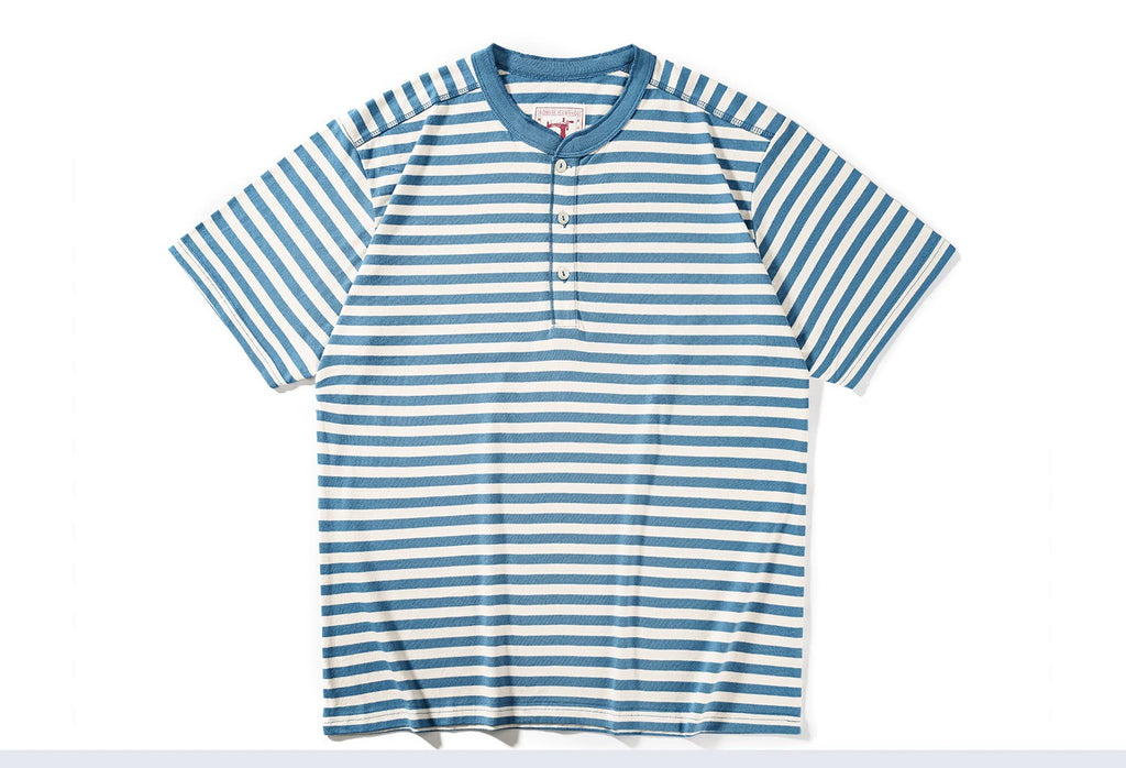 PrintAce Retro Shell Buckle Light Blue Striped Loose Tee