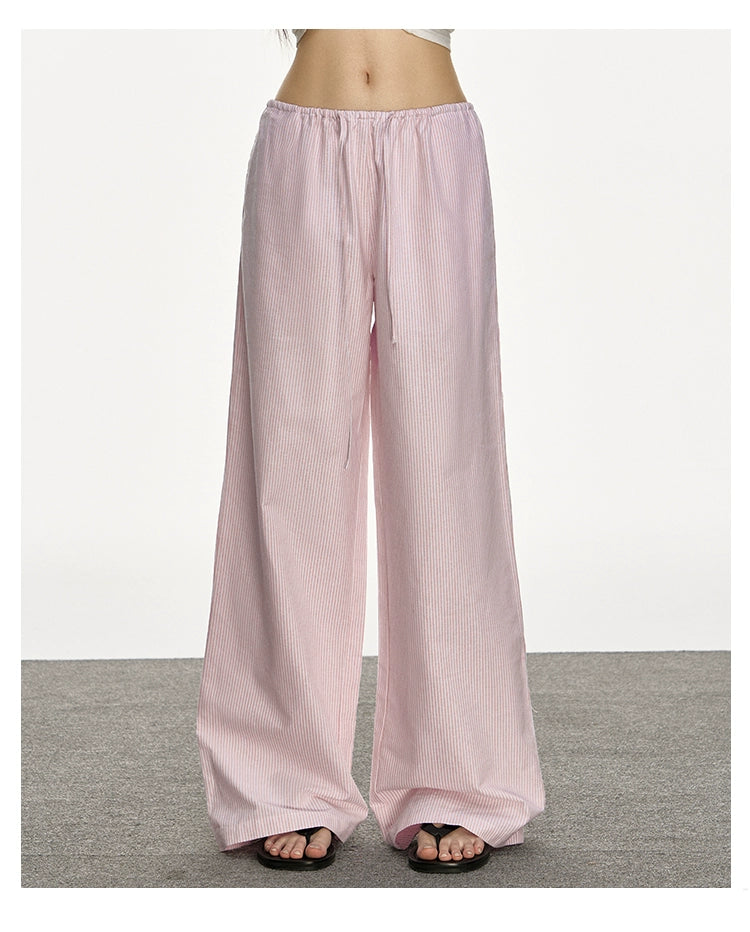 Anna Aneae Vertical Striped Elastic Waist Casual Pants