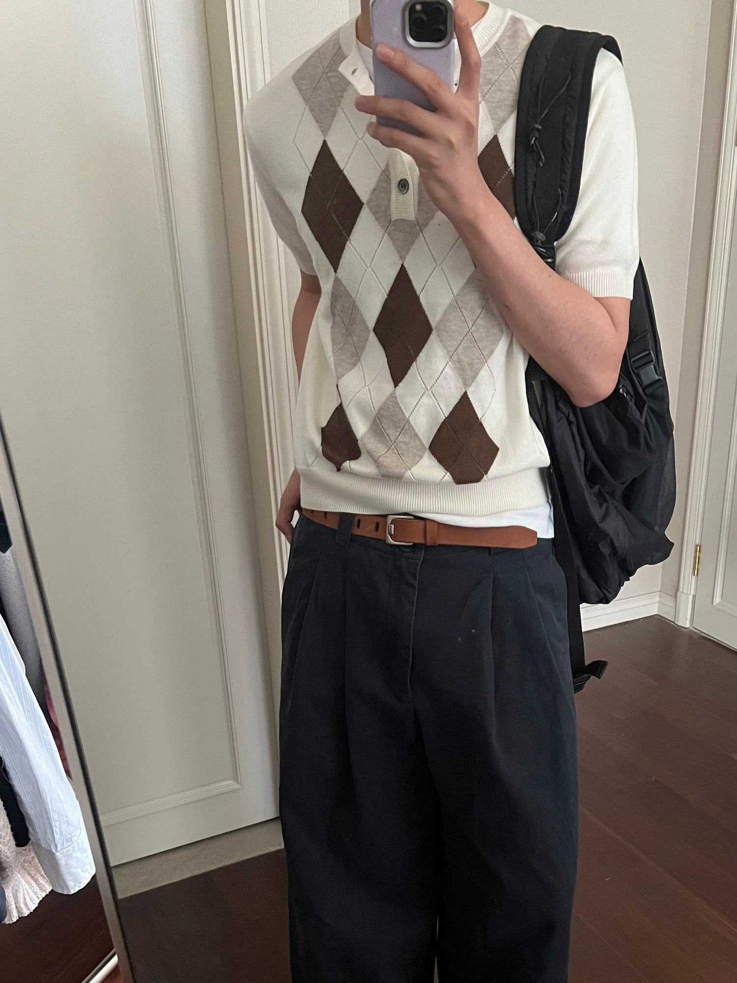 TAICHIISM Rhombus Knitted Splicing Plaid POLO Knitted Tee