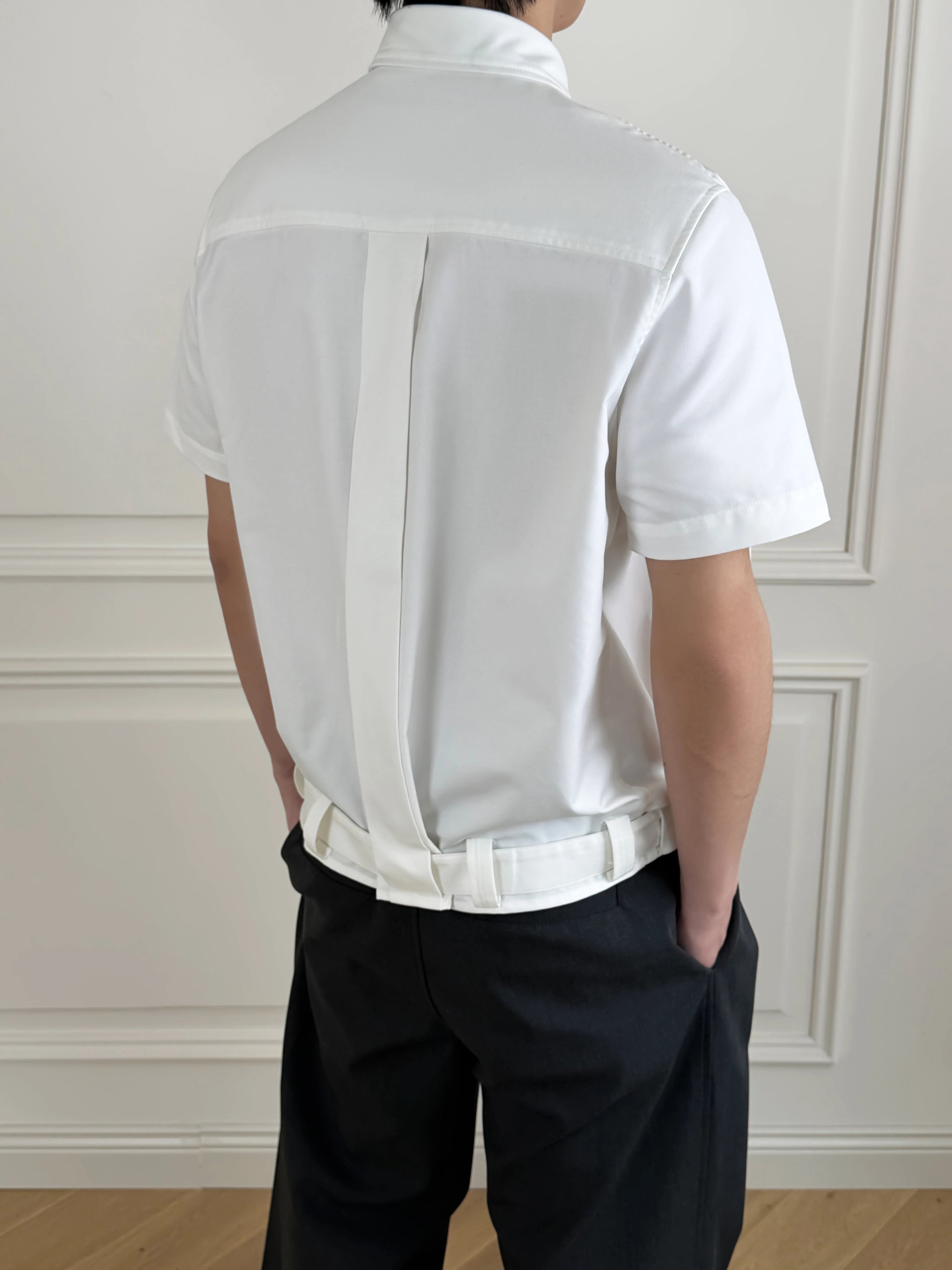 Stay The Night Pleated Strap-Up Short Sleeve Shirt