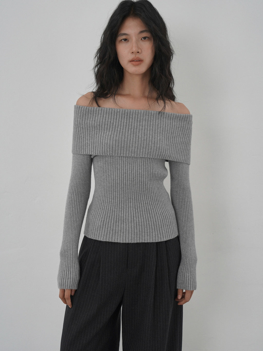 EIGHTHMONTH One-word Shoulder Slim-fit Knitted Sweater