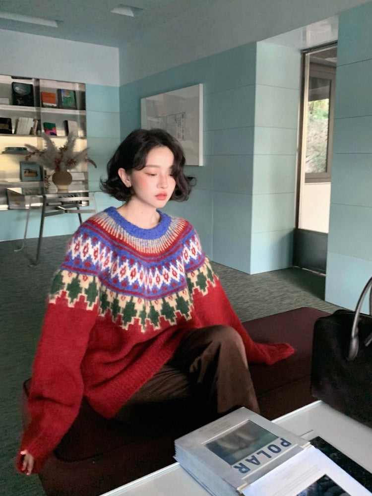 KELIFAN Vintage Thickened Loose Knitted Sweater
