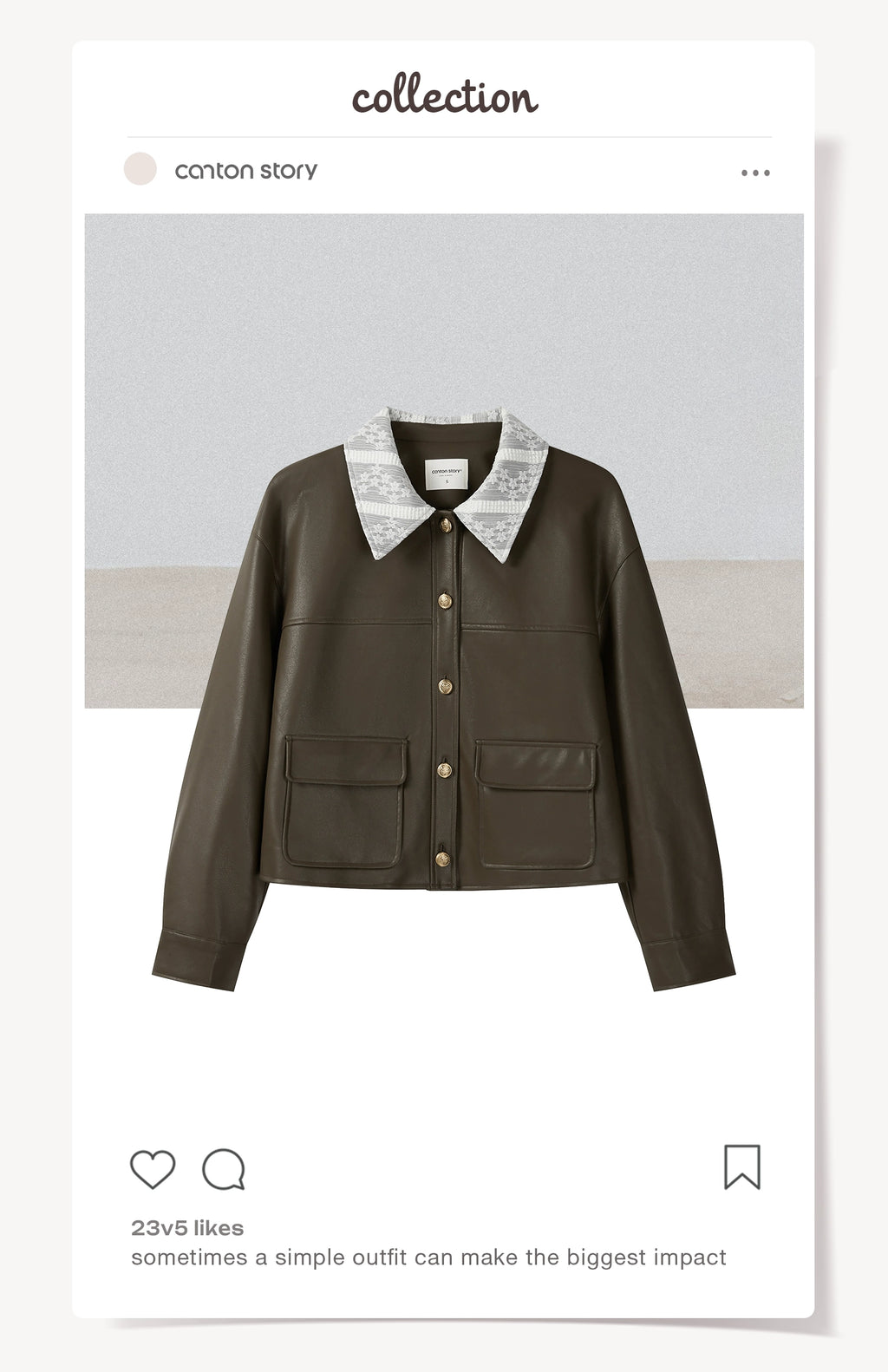 Cantonstory Vintage Lace Lapel Leather Jacket