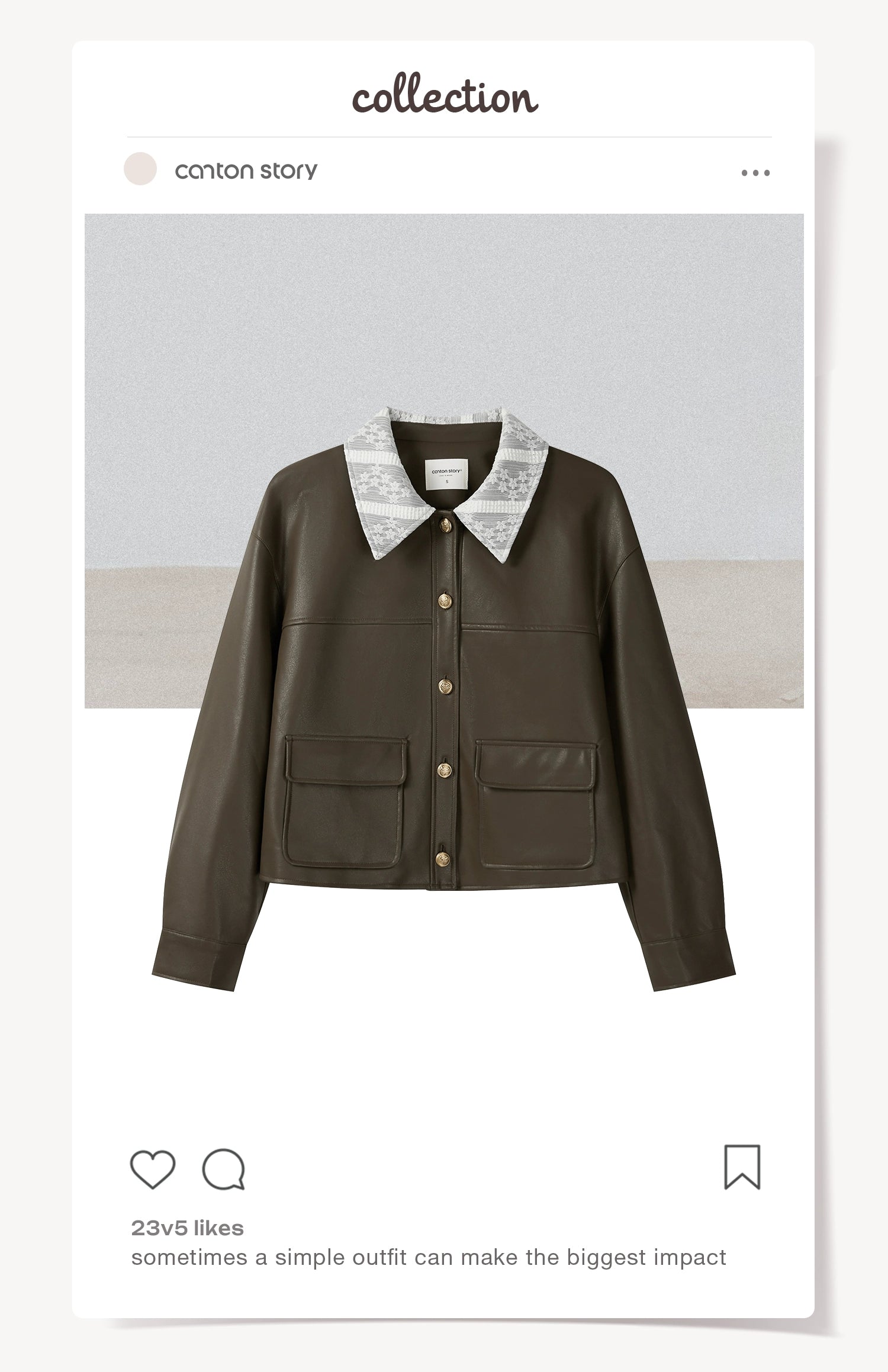 Cantonstory Vintage Lace Lapel Leather Jacket