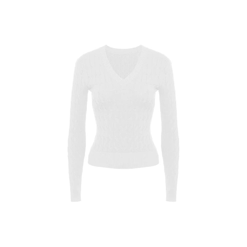 Audwyn V-neck Twisted Knitted Slim-fitting Sweater