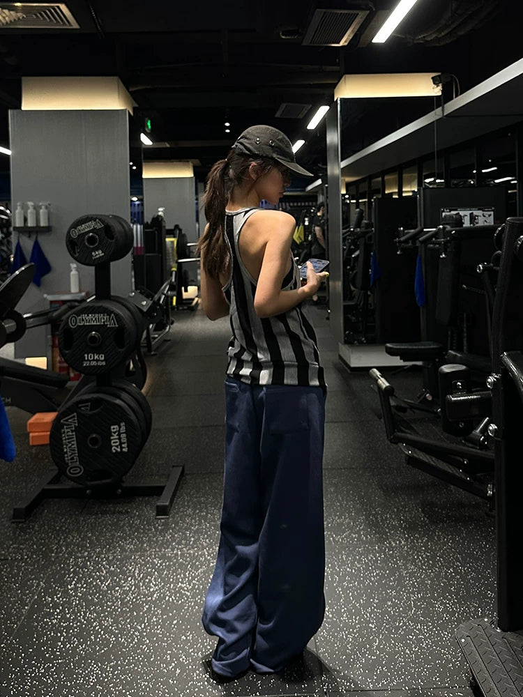 EAHO Side Letter Print Drawstring Wide Leg Sweatpants