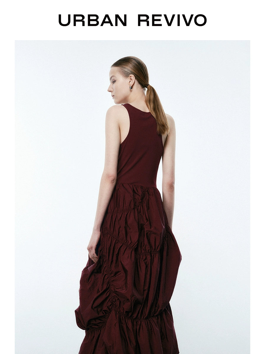 URBAN REVIVO Pleated Design Splicing Sleeveless Dress