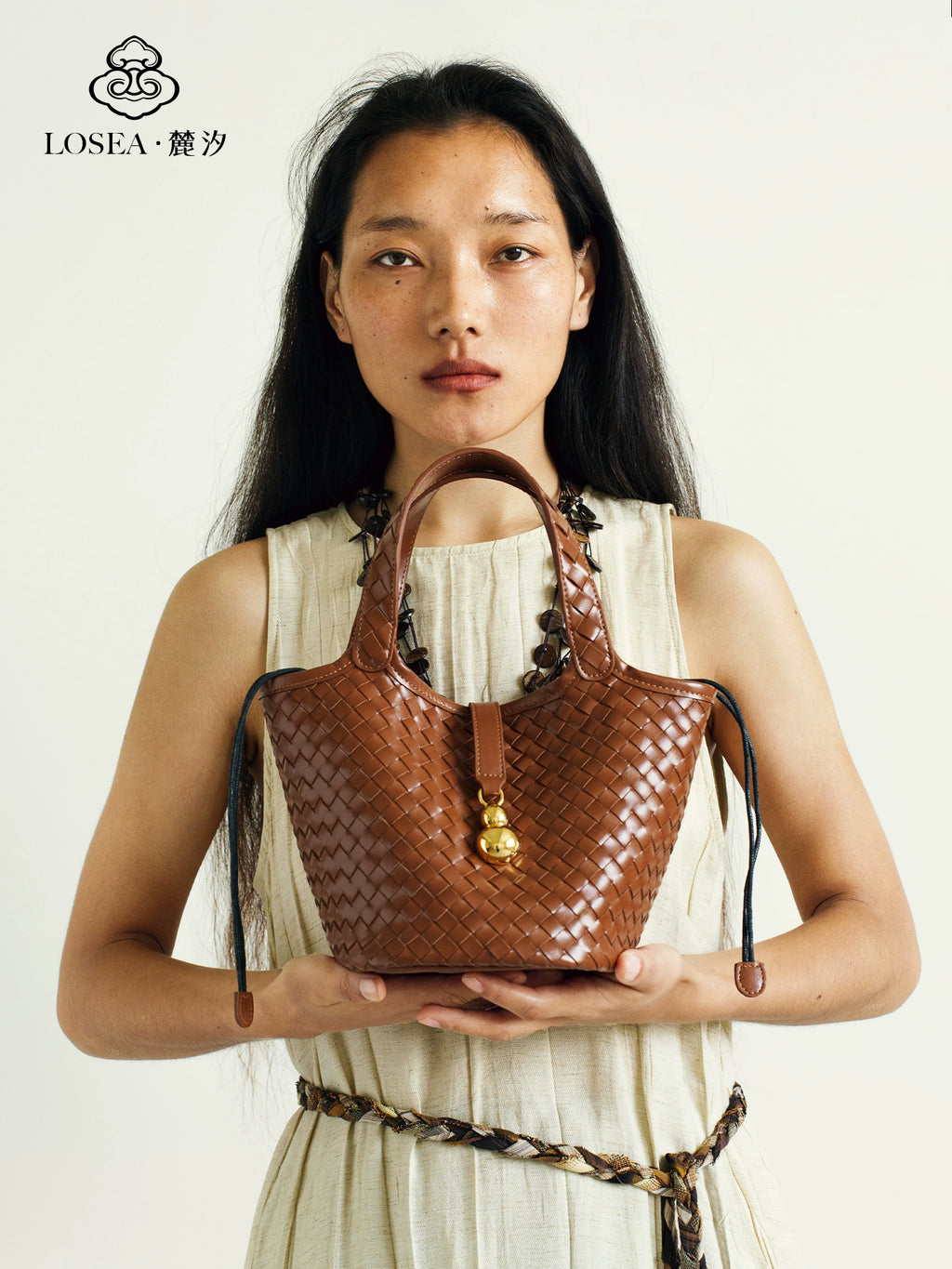 LOSEA Leather Hand-woven Gourd Vegetable Basket Shoulder Bag