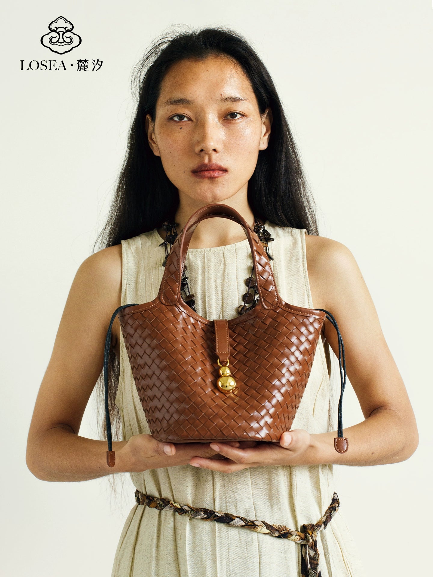 LOSEA Leather Hand-woven Gourd Vegetable Basket Shoulder Bag