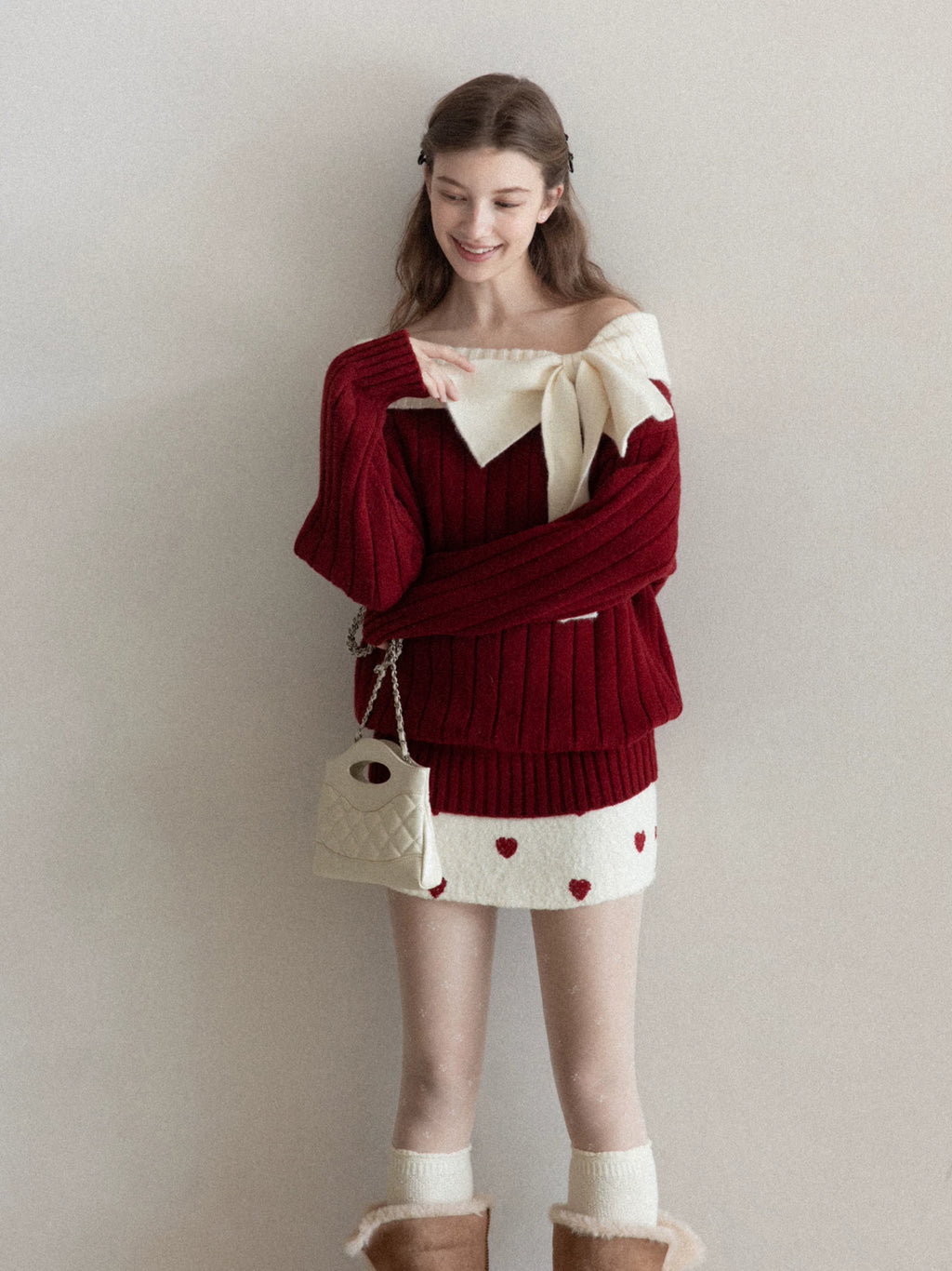 Cantonstory One-word Shoulder-wrapped Hip Long-sleeved Knitted Dress