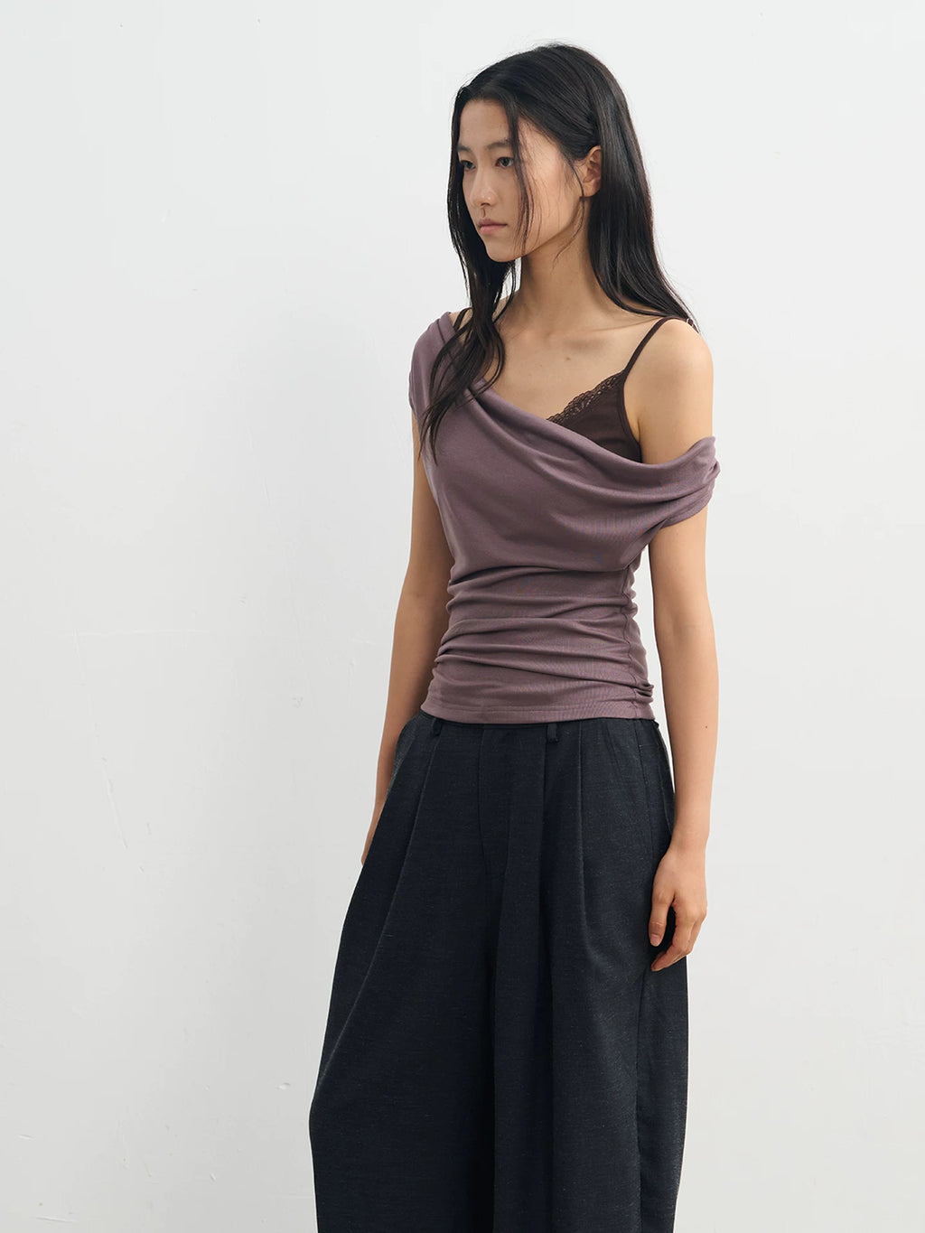 LINY LIBERTY Micro Swing Collar Fake Two-piece Lace Sling Vest