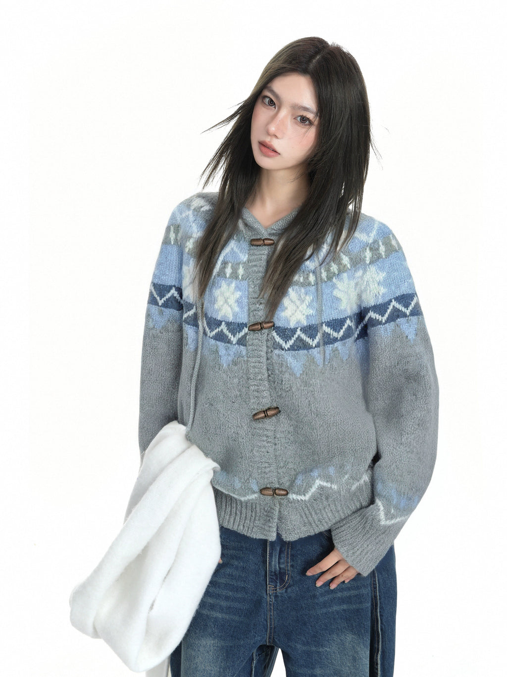 KDASE Horn Buckle Lazy Thickened Knitted Cardigan