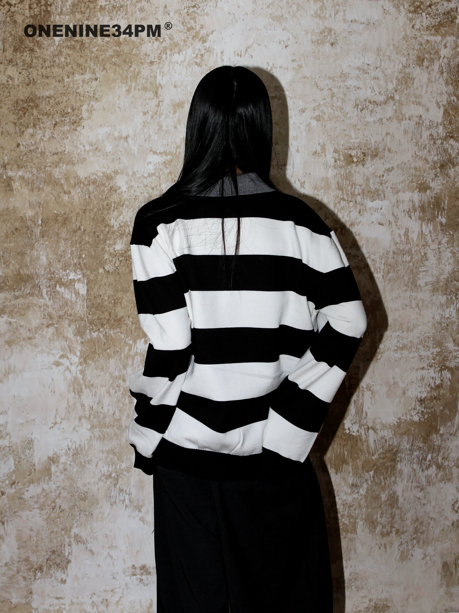 ONENINE34PM Elegant Luxury Striped Polo Shirt