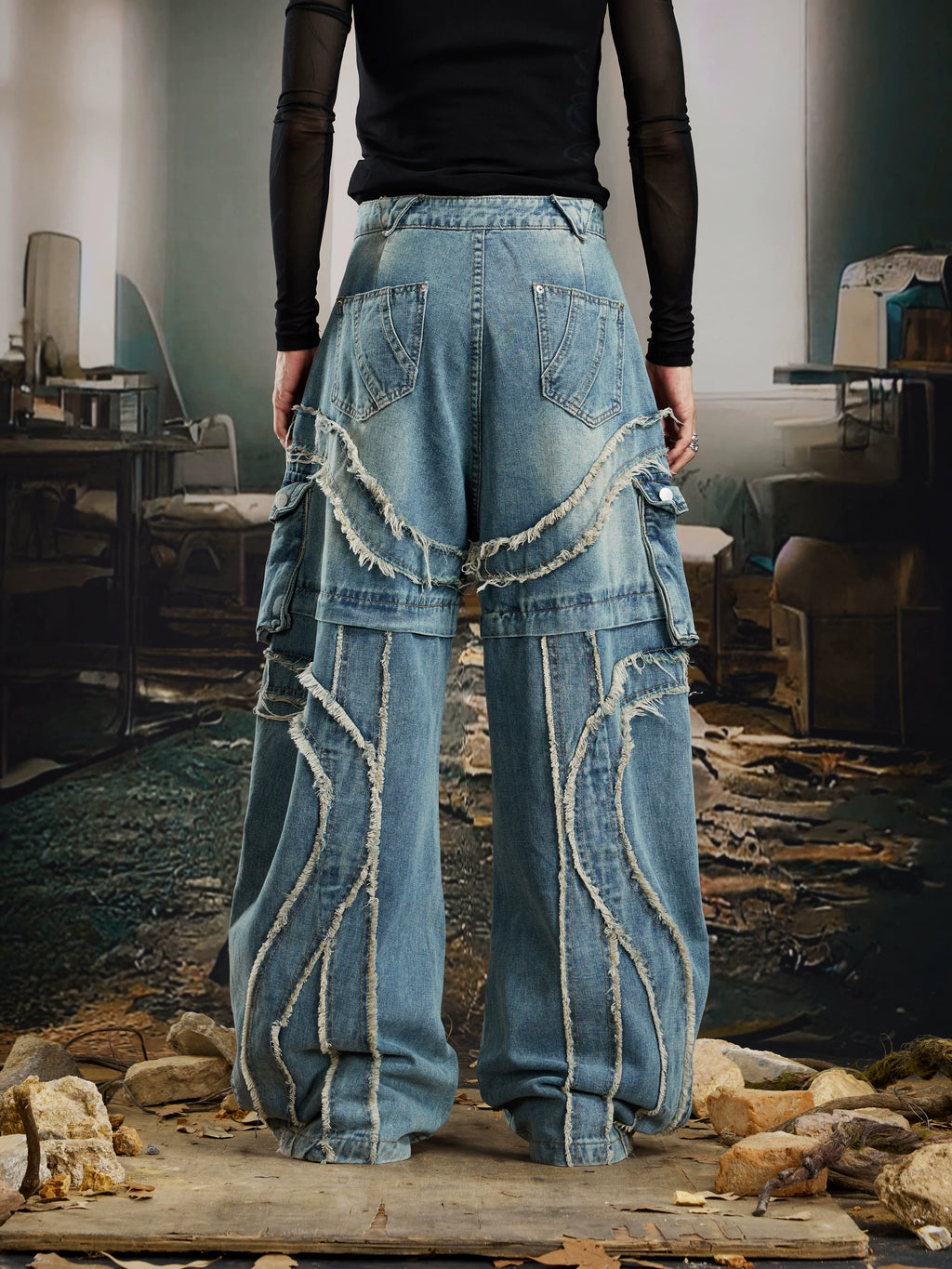 NOMANIAI Heavy Industries Raw Fringed Loose Straight Jeans
