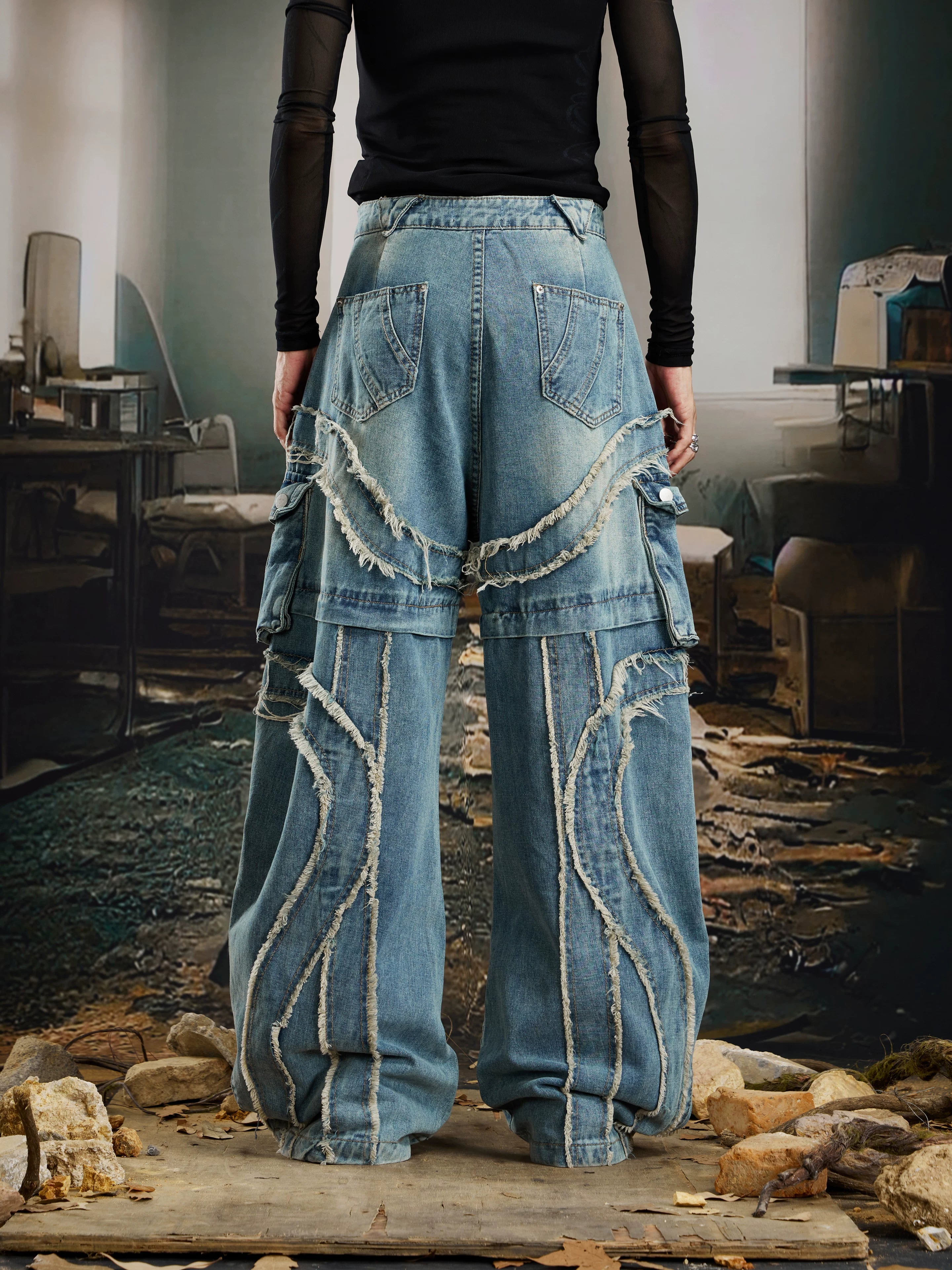 NOMANIAI Heavy Industries Raw Fringed Loose Straight Jeans