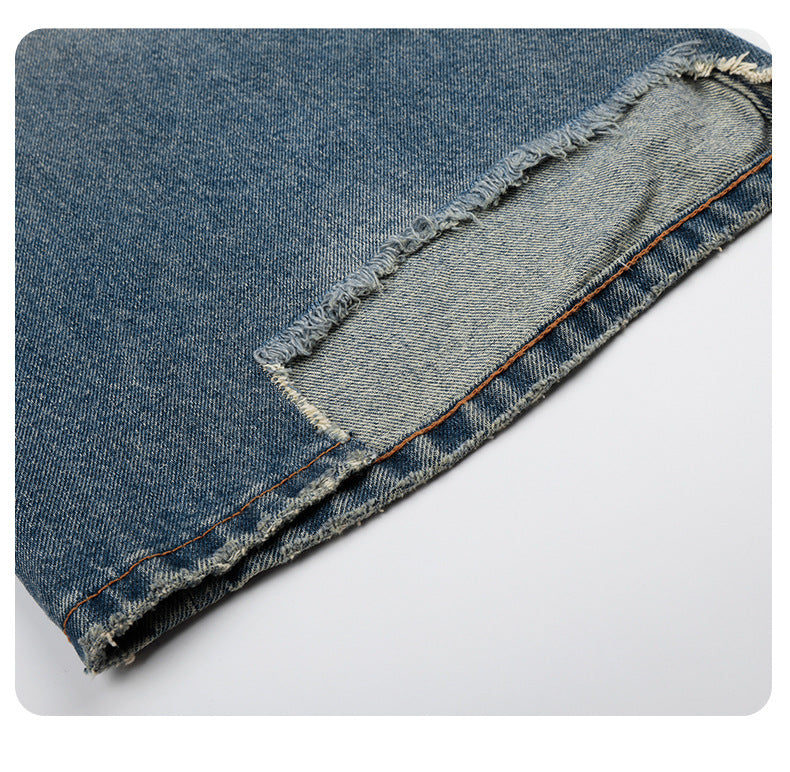 11KN Retro Loose Ripped Straight Mopping Jeans