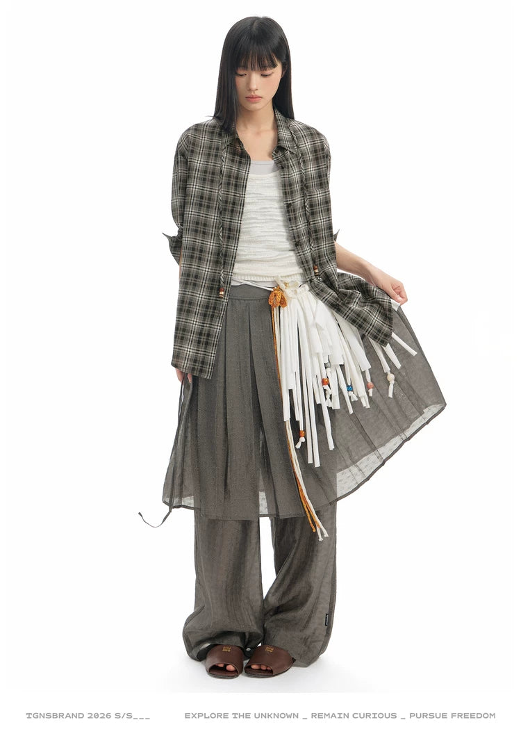 TGNS Fake Two-piece Breathable Pleated Skirt Pants