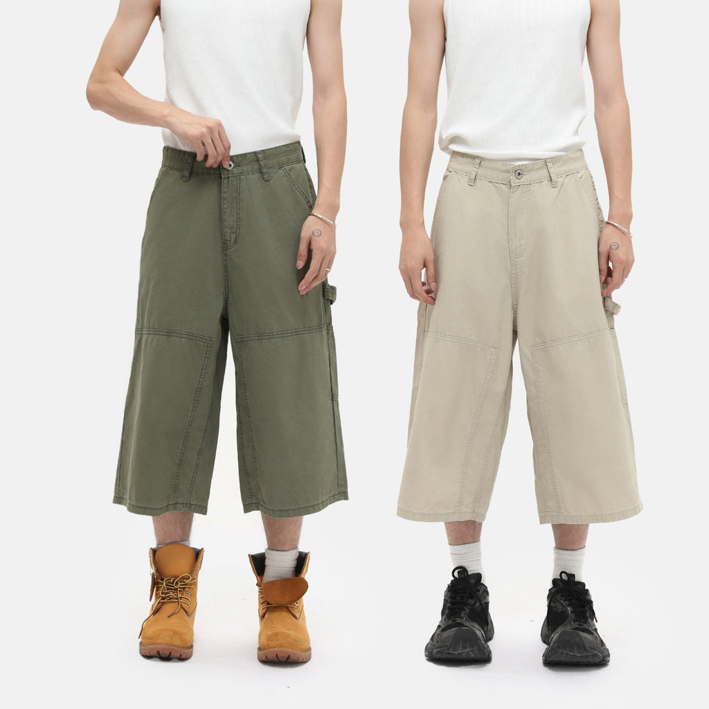 MTLCLOTHES Spliced Wide-leg Tooling Denim Cropped Pants