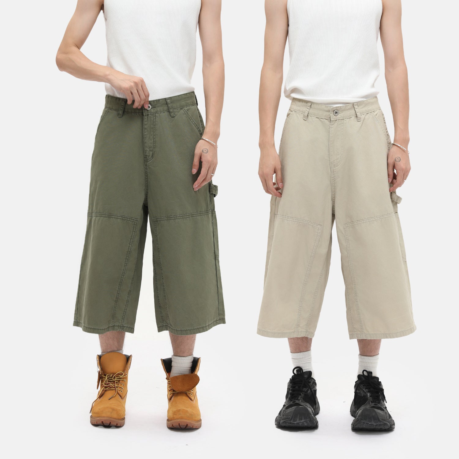 MTLCLOTHES Spliced Wide-leg Tooling Denim Cropped Pants