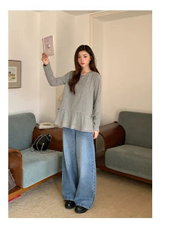 Kano Waist Strap Drawstring Loose Crew Neck Long Sleeves