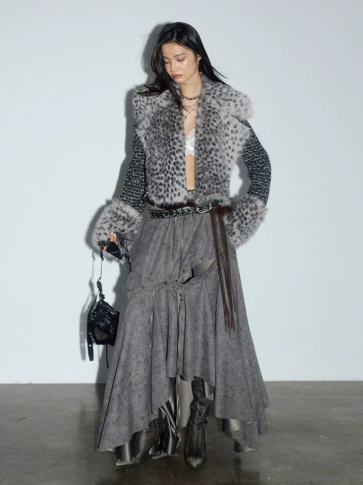 JNYLON Leopard Print Imitation Fur Short Jacket