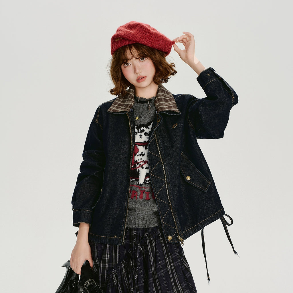 Girlyhalo Vintage Spliced Denim Jacket