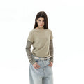 WLNEXT Vintage Fake Two-Piece Striped Front Shoulder Long Sleeve