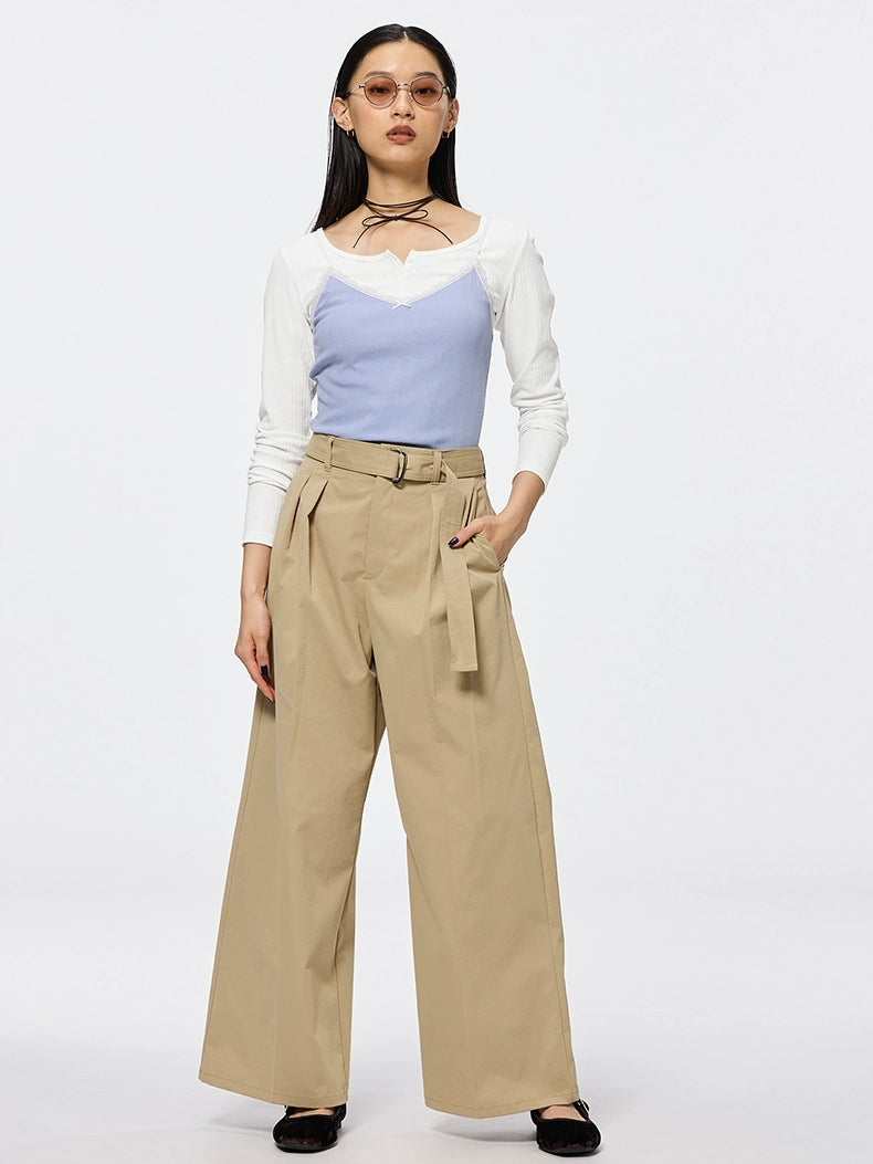 GU Straight Casual Pleated Simple Wide-leg Pants