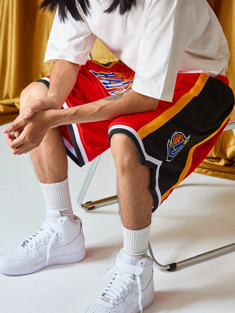 Battles Flame Embroidery Contrasting Basketball Shorts