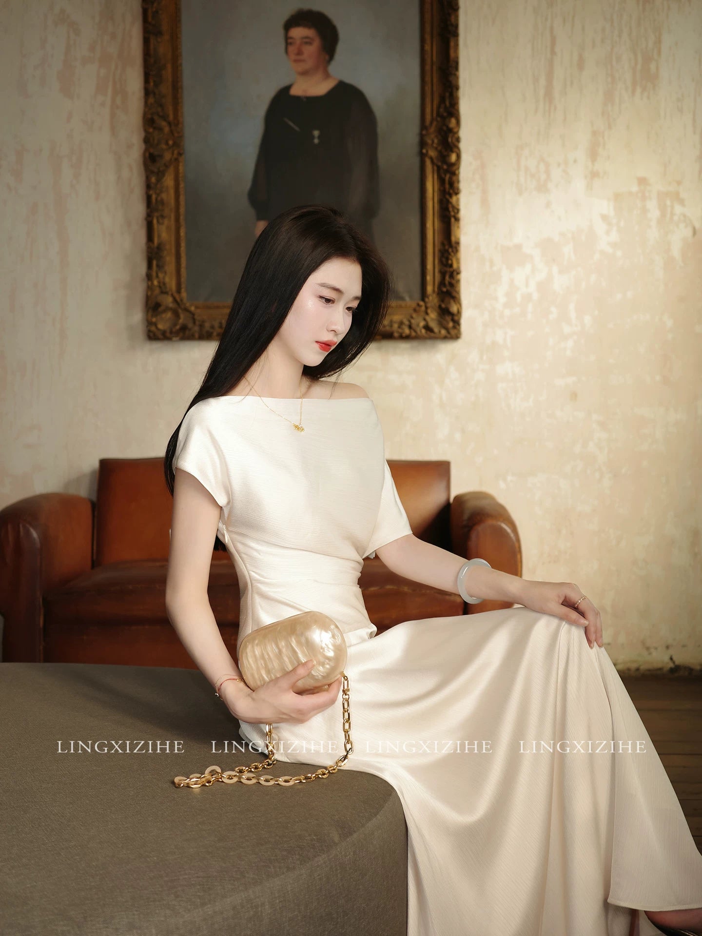 ZIHE Off-the-shoulder Satin Dress