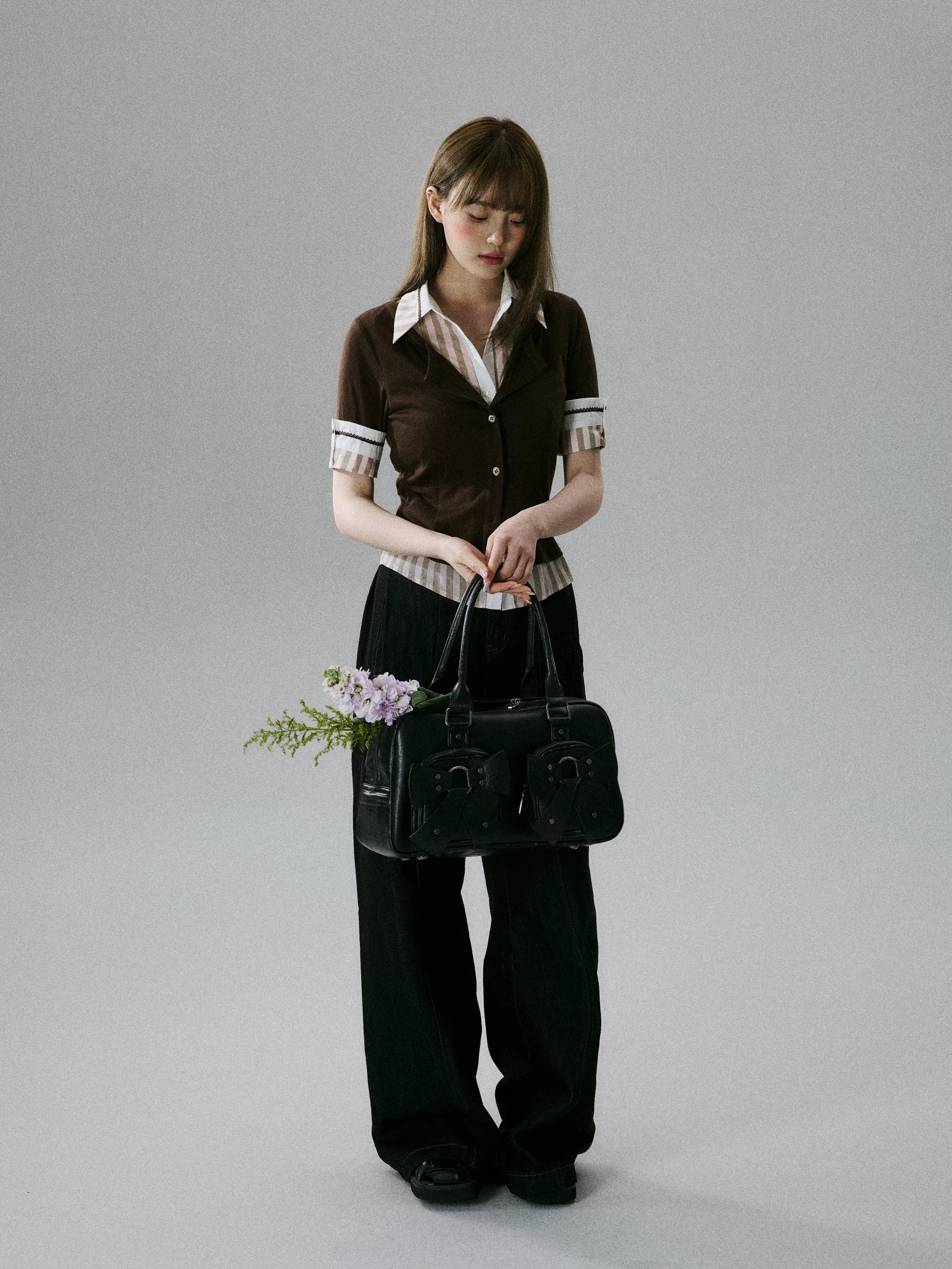 LOST FOREST Fake Two Pieces Stacked Through Waist and Thin Tee