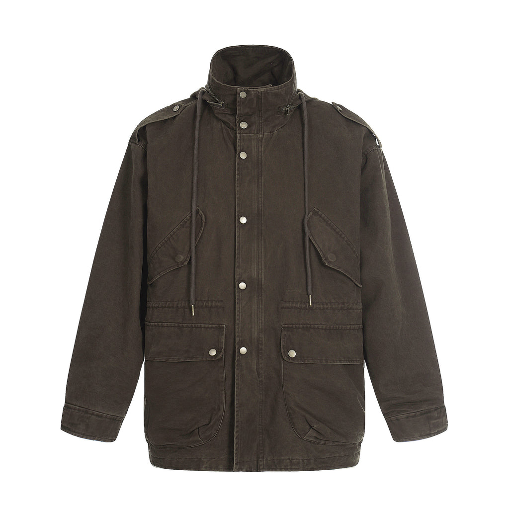 11KN Vintage Hooded Stand-up Collar Tooling Jacket