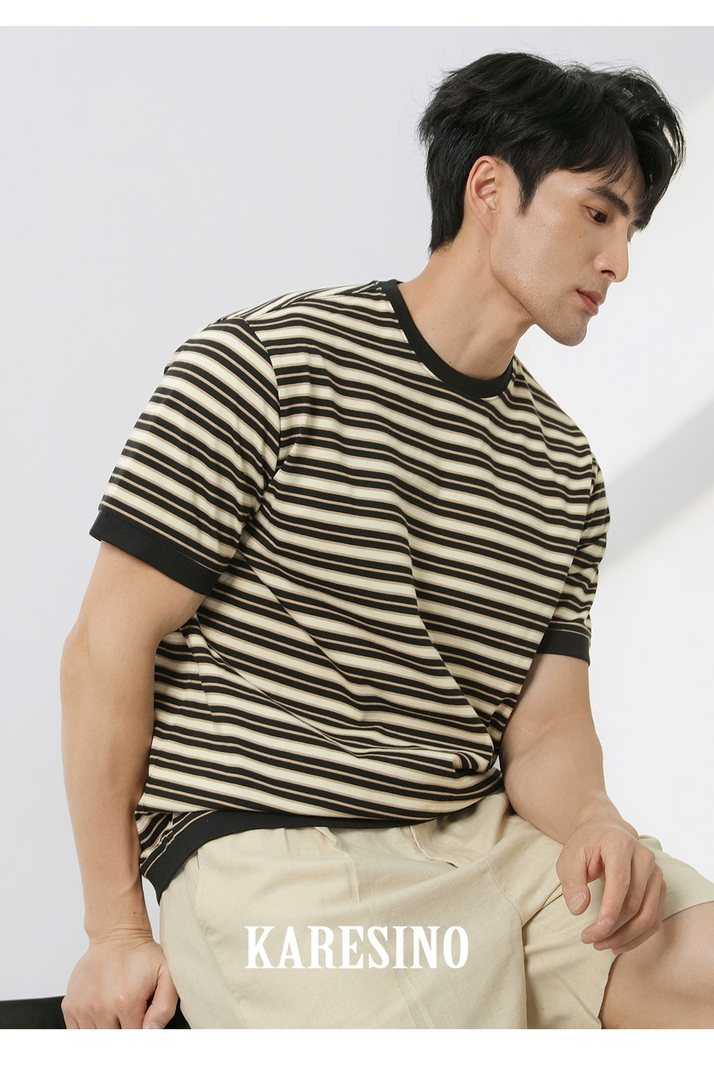 KARESINO Contrasting Casual Versatile Striped Tee