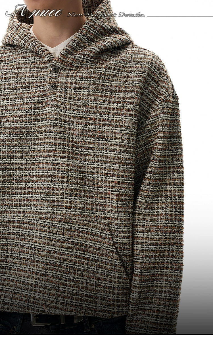 A PUEE Retro Small Fragrant Woven Hooded Sweater