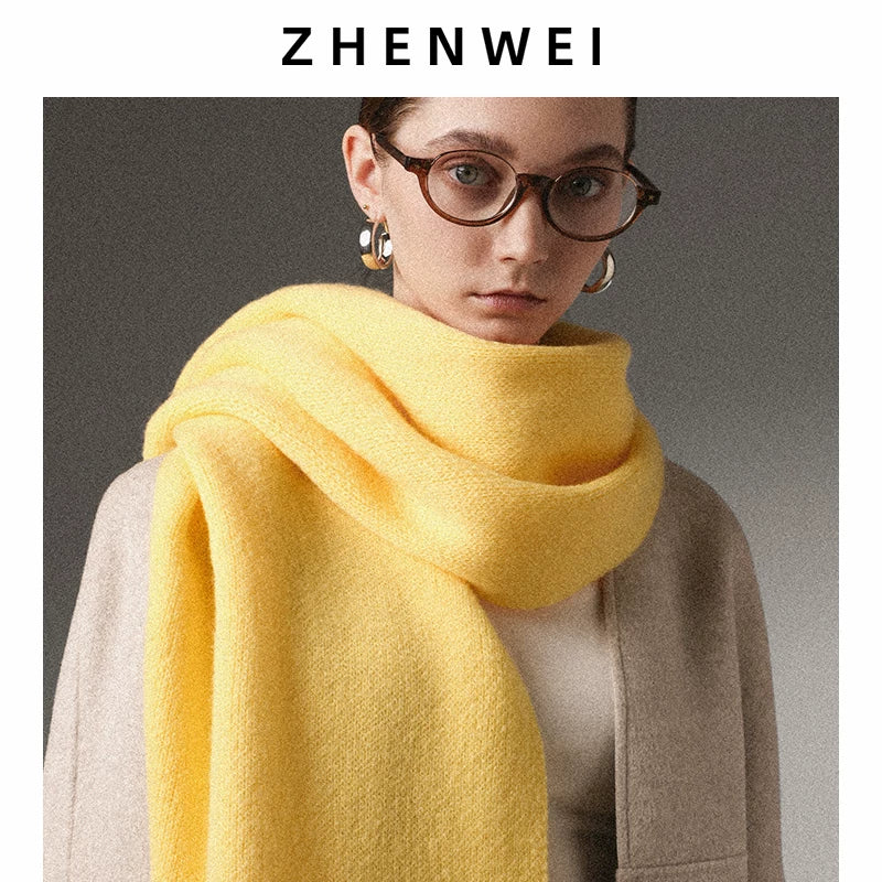 ZHENWEI 100% Wool Enlarged and Widened Knitted Long Scarf