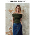 URBAN REVIVO One-word Shoulder Contrasting Striped Pit-pattern Knitted Sweater