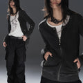 WearAndtear Loose Rivet Crew Neck Sweater Jacket