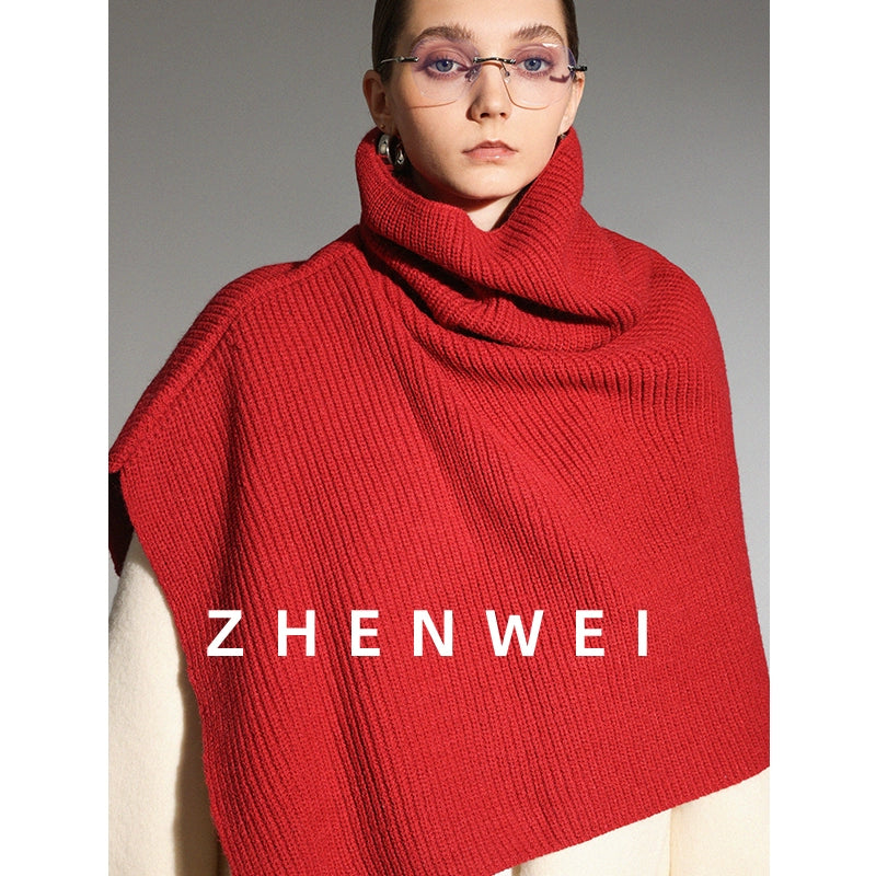 ZHENWEI Stand-up Collar Wide Cape Shawl Integrated