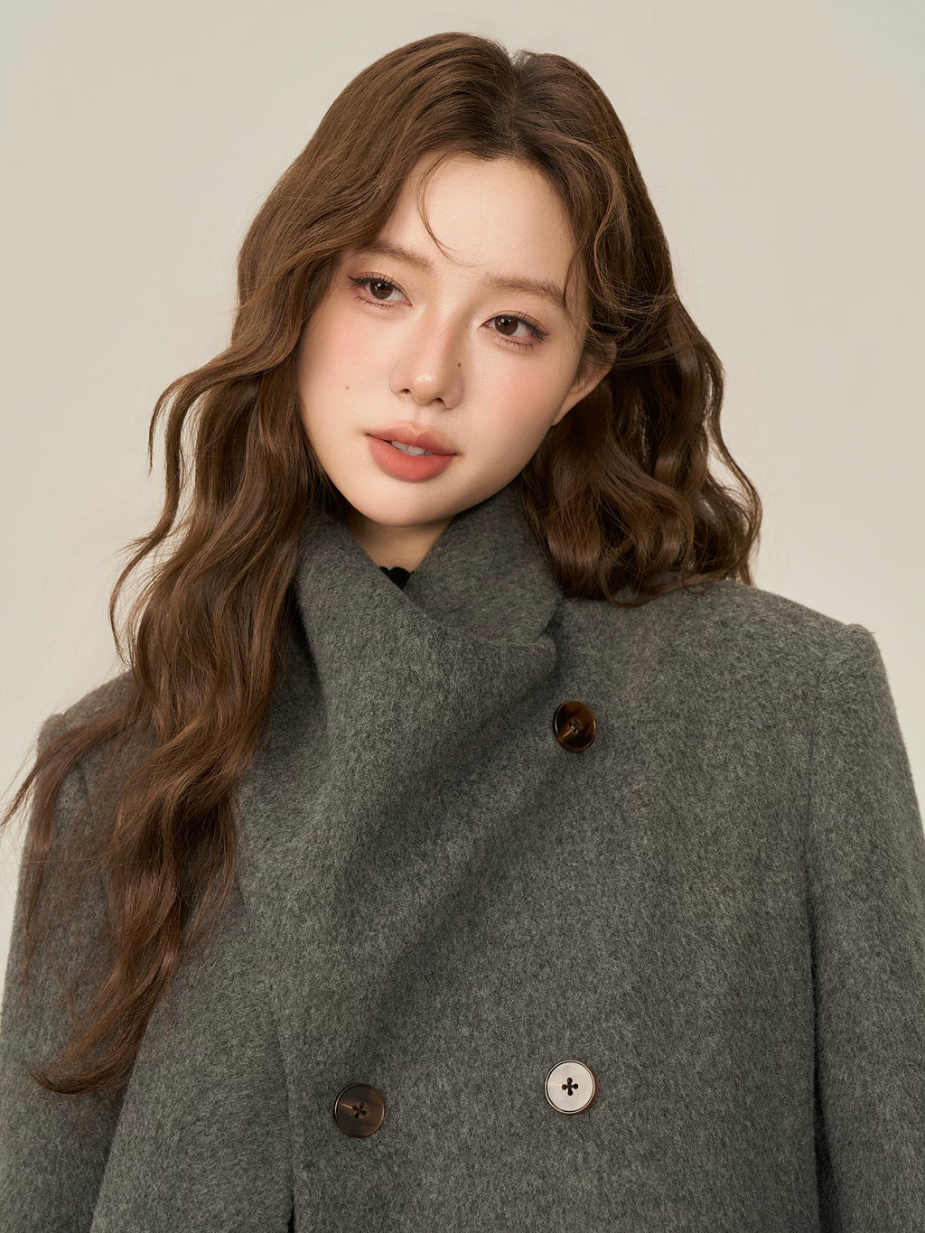 Wildberry Scarf Collar Double-breasted Medium and Long Wool Jacket