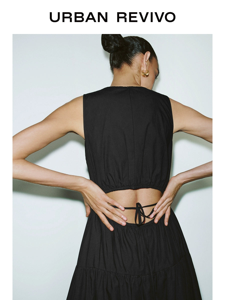 URBAN REVIVO French Back Hollow Lace-Up Sleeveless Dress