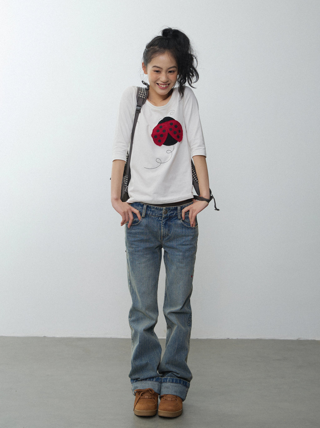 In Two Twos Ladybug Patch Embroidered Striped Tee