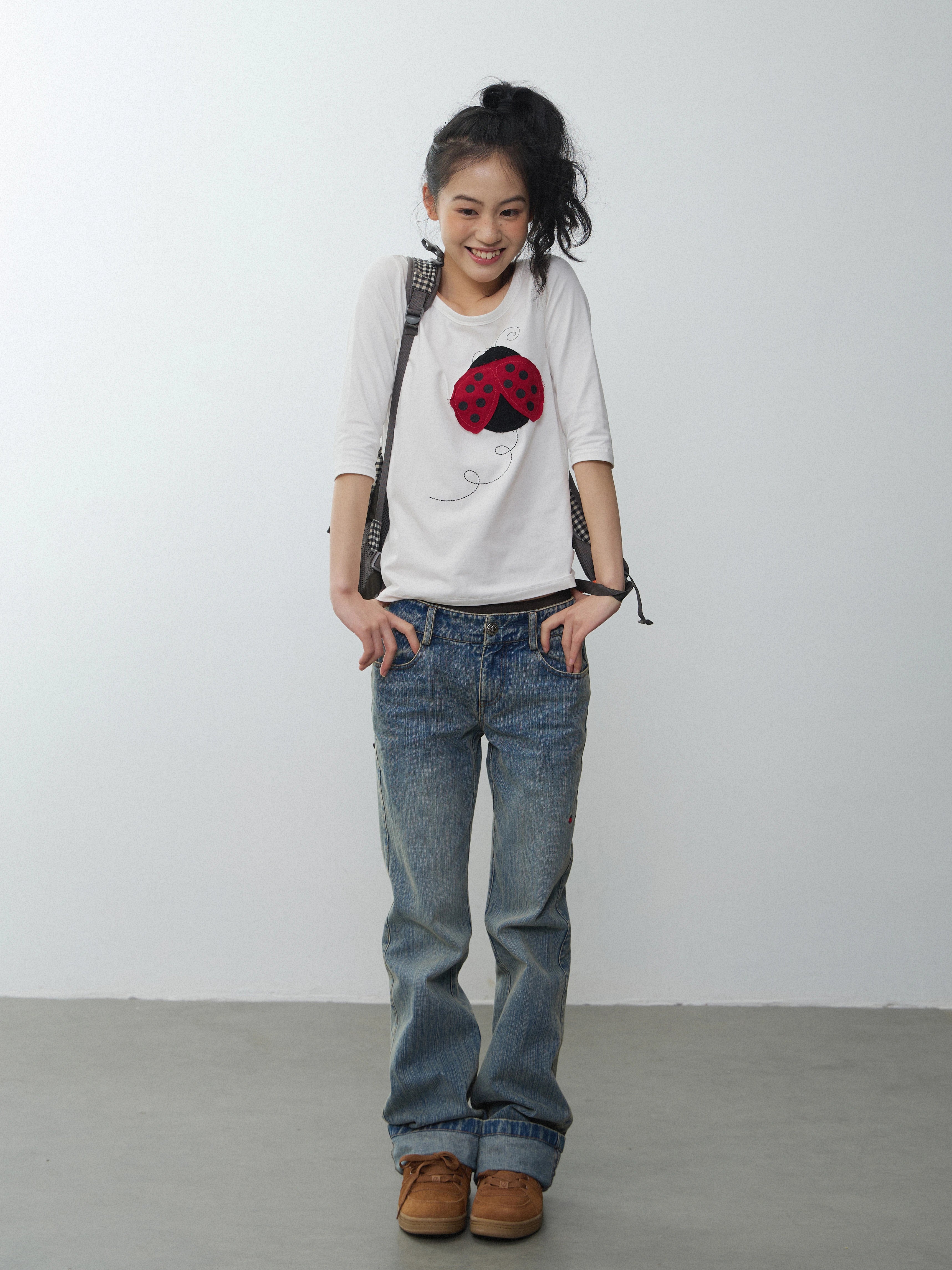 In Two Twos Ladybug Patch Embroidered Striped Tee