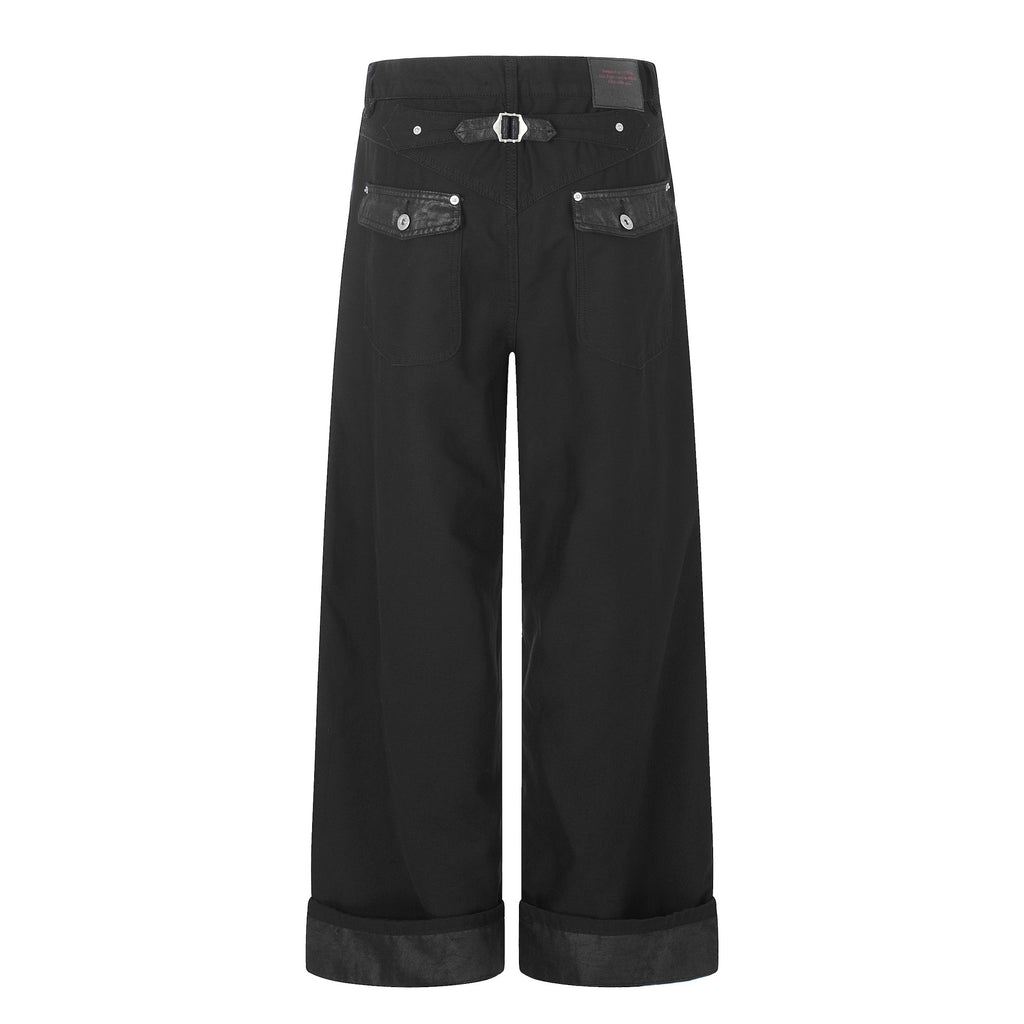 11KN Vintage Spliced Pocket Loose Wide Leg Casual Pants