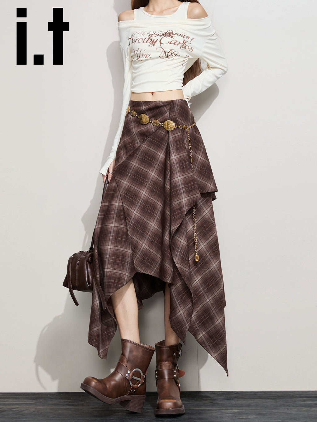 IT: CHOCOOLATE Vintage Plaid Irregular Skirt