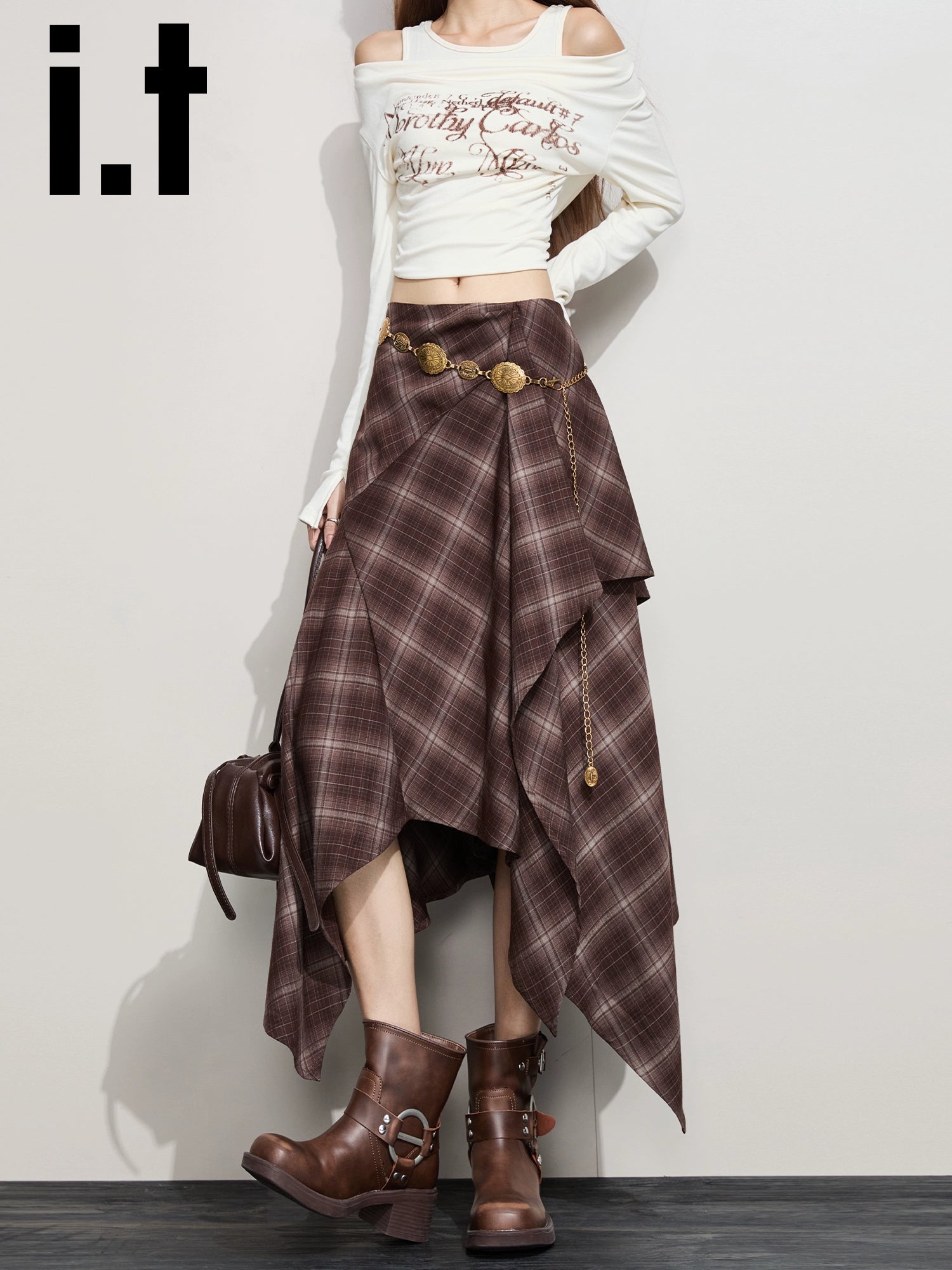 IT: CHOCOOLATE Vintage Plaid Irregular Skirt