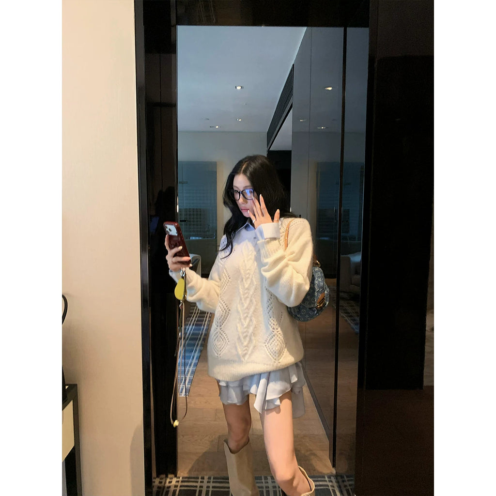 YOUNG KYLIN Hollow Lazy Rhombus Twist Sweater