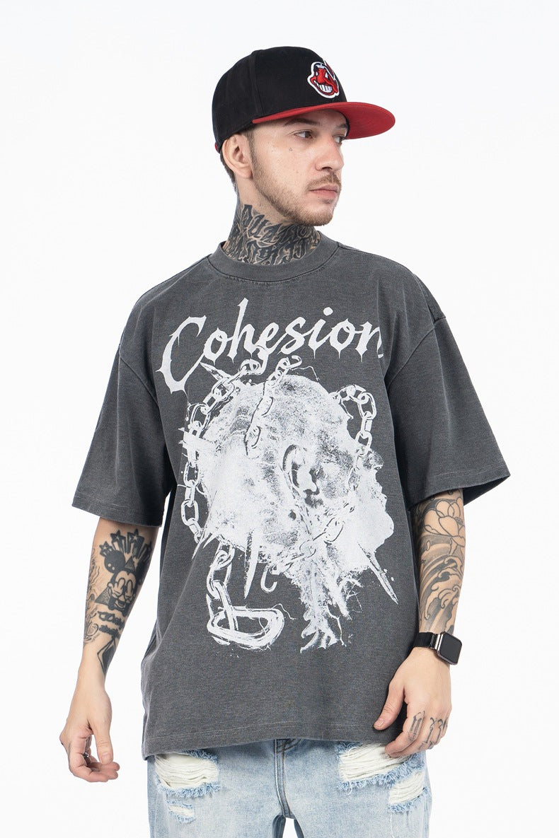SUPER WAY Skull Letter Print Loose Tee